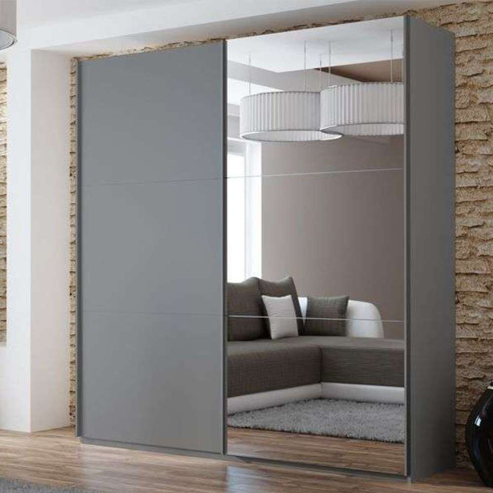 Large grey wardrobe with shop mirror